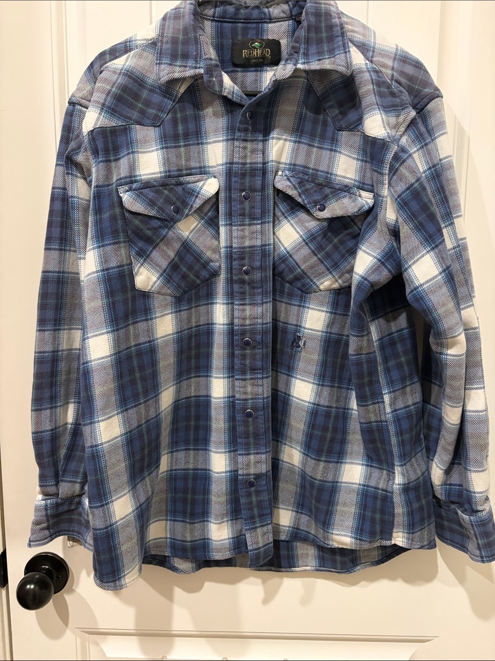 RedHead Blue and White Plaid Casual Button-Down Shirt
